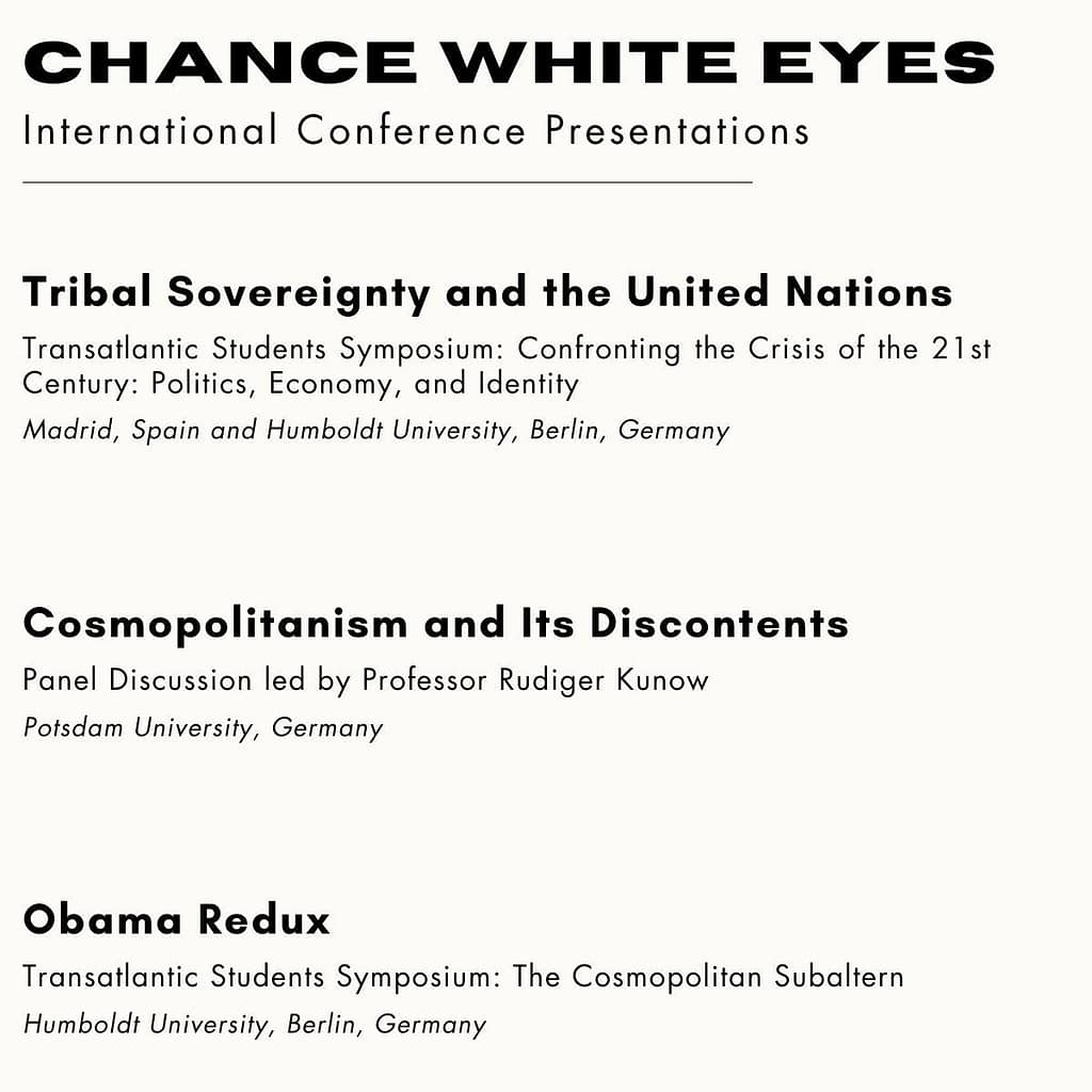 Chance White Eyes Internat'l Conference Presentations